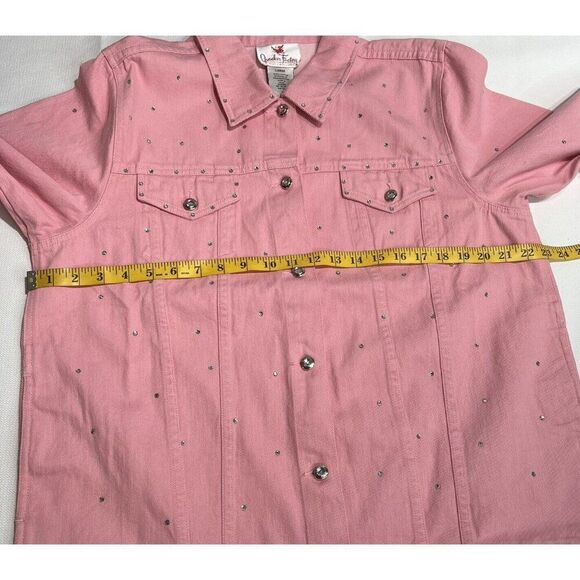 Quacker Factory Womens Denim Jacket Size L Pink Button Up Rhinestone Bling Y2K - Picture 10 of 16